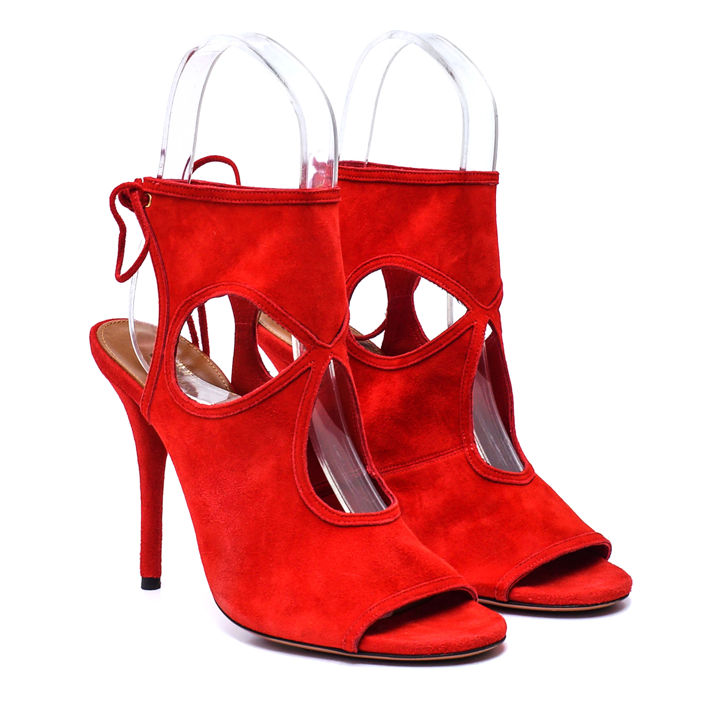 Aquazzura - Red Suede Sexy Thing Spice Cut Out Sandals / 38